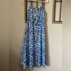Blue and White Sleeveless Maxi Dress